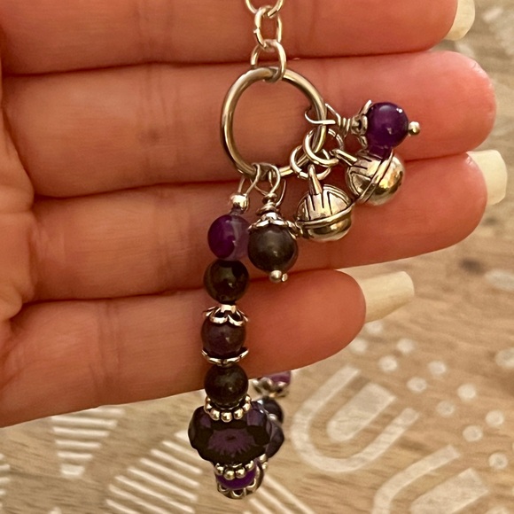 New Gorgeous Violet Czech Glass Flower & Purple Agate Charm Bracelet - Picture 9 of 11